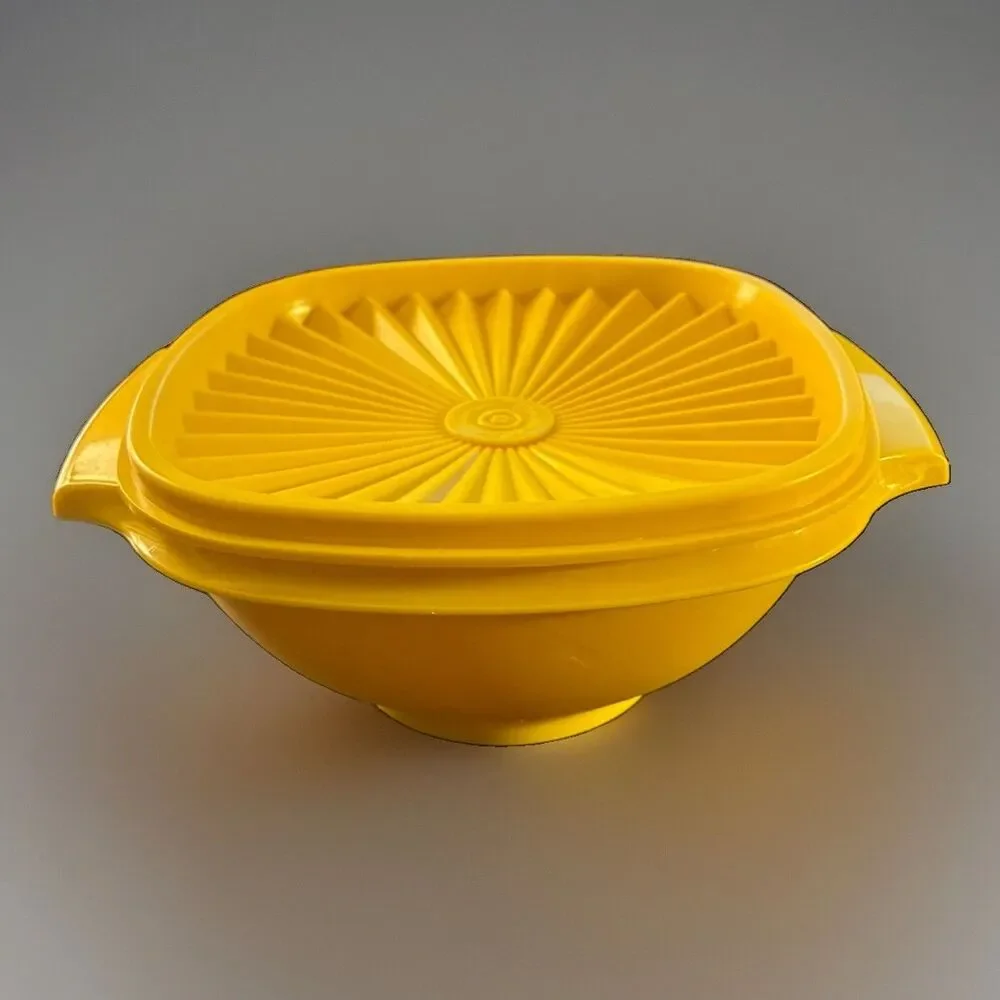 Vintage Tupperware Servalier Bowl #836 Harvest Yellow Sunburst Lid